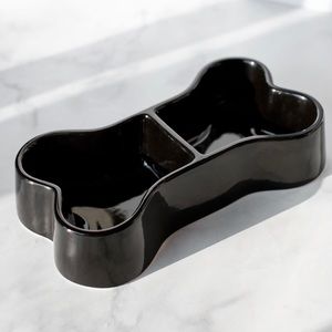 Black dog bowl bone shaped feeder